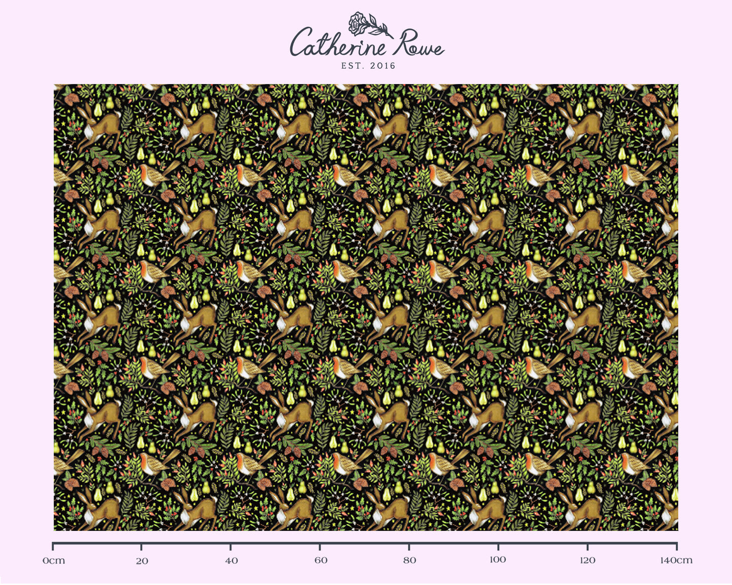 Christmas Garden in Midnight Black Fabric