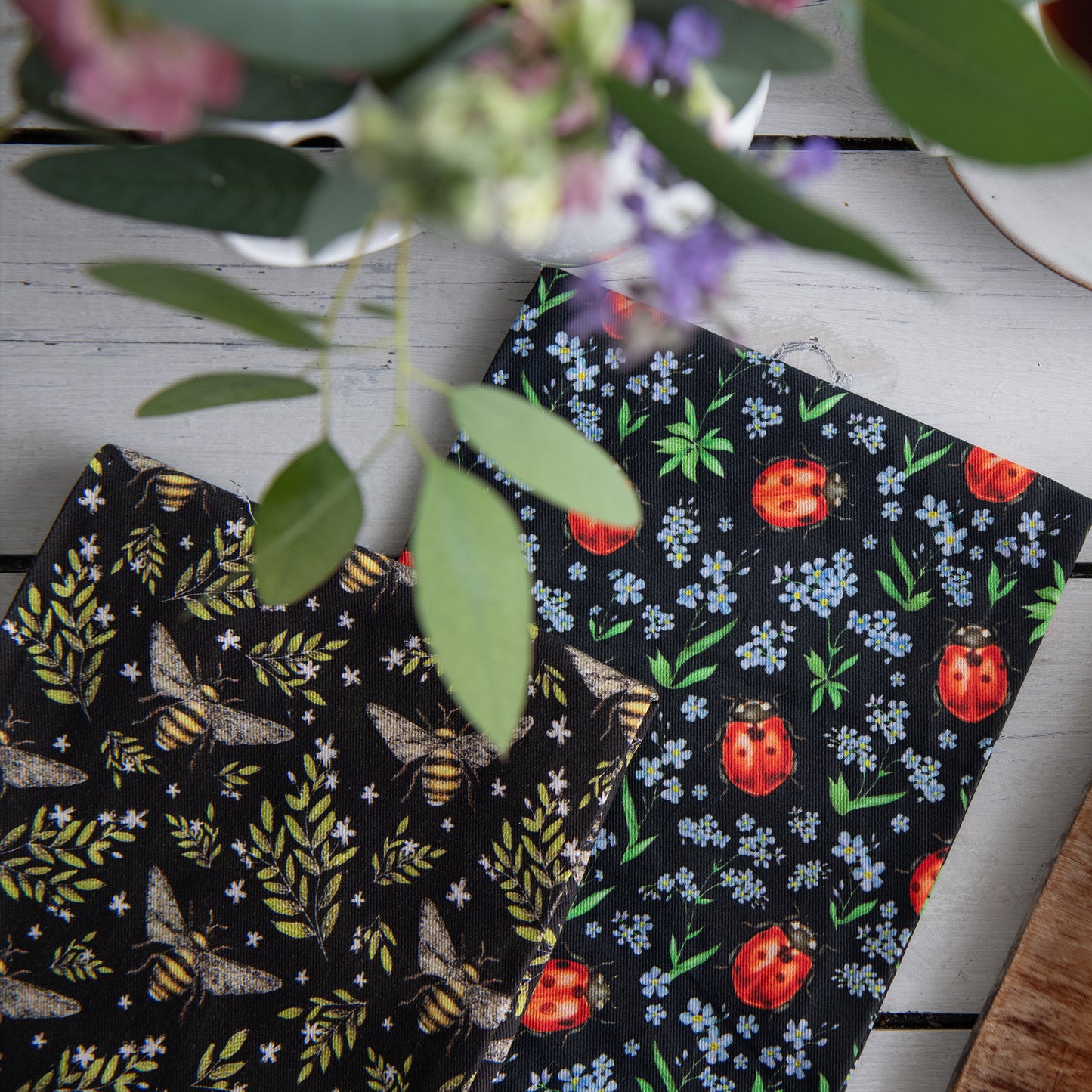 Honey Bees and Ladybirds Organic Cotton Tea Towels