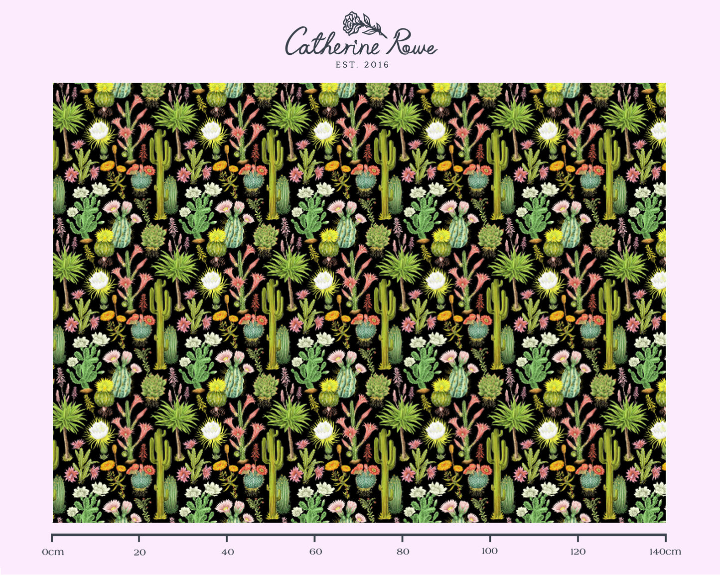 Cacti Crush in Night Sky Black Fabric
