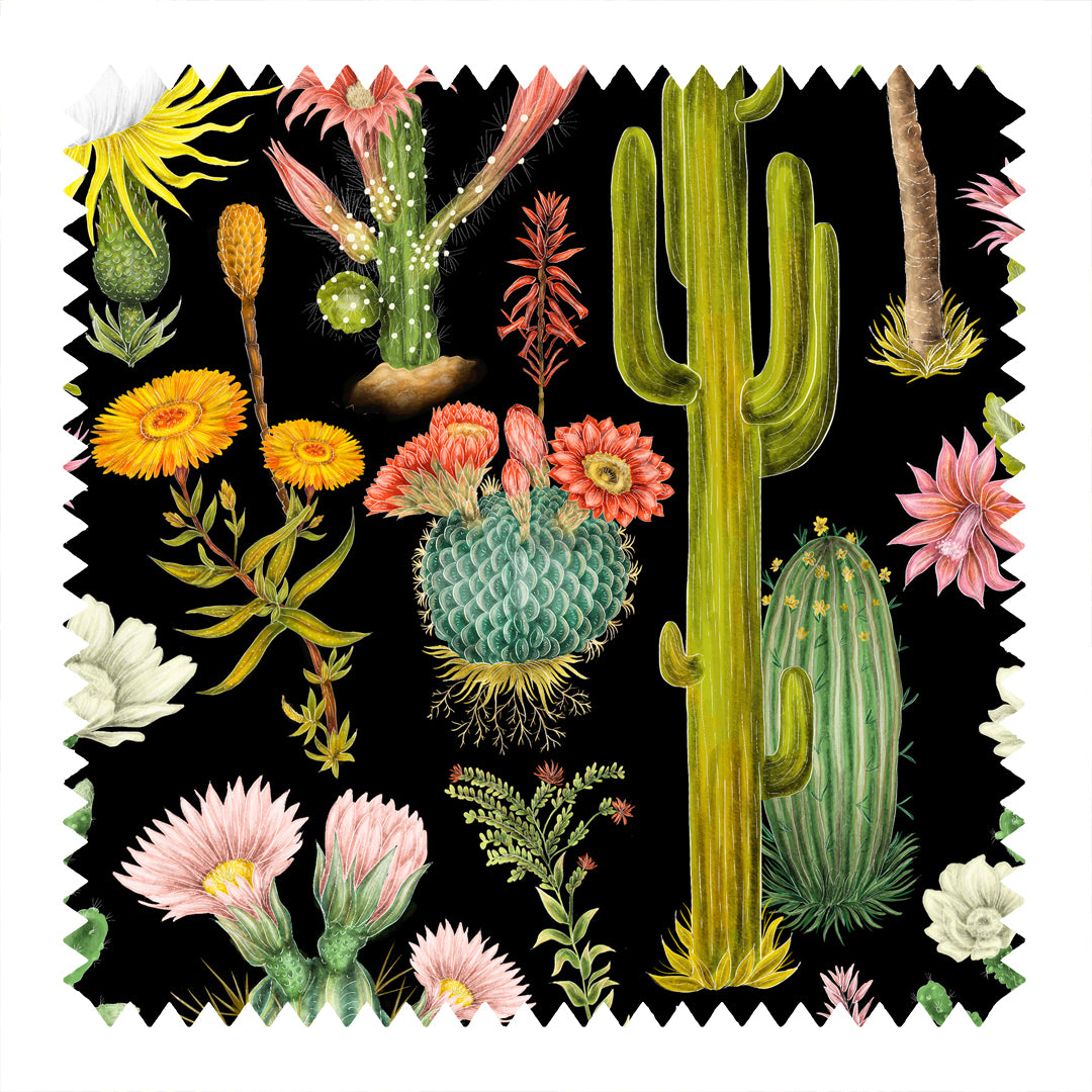 Cacti Crush in Night Sky Black Fabric