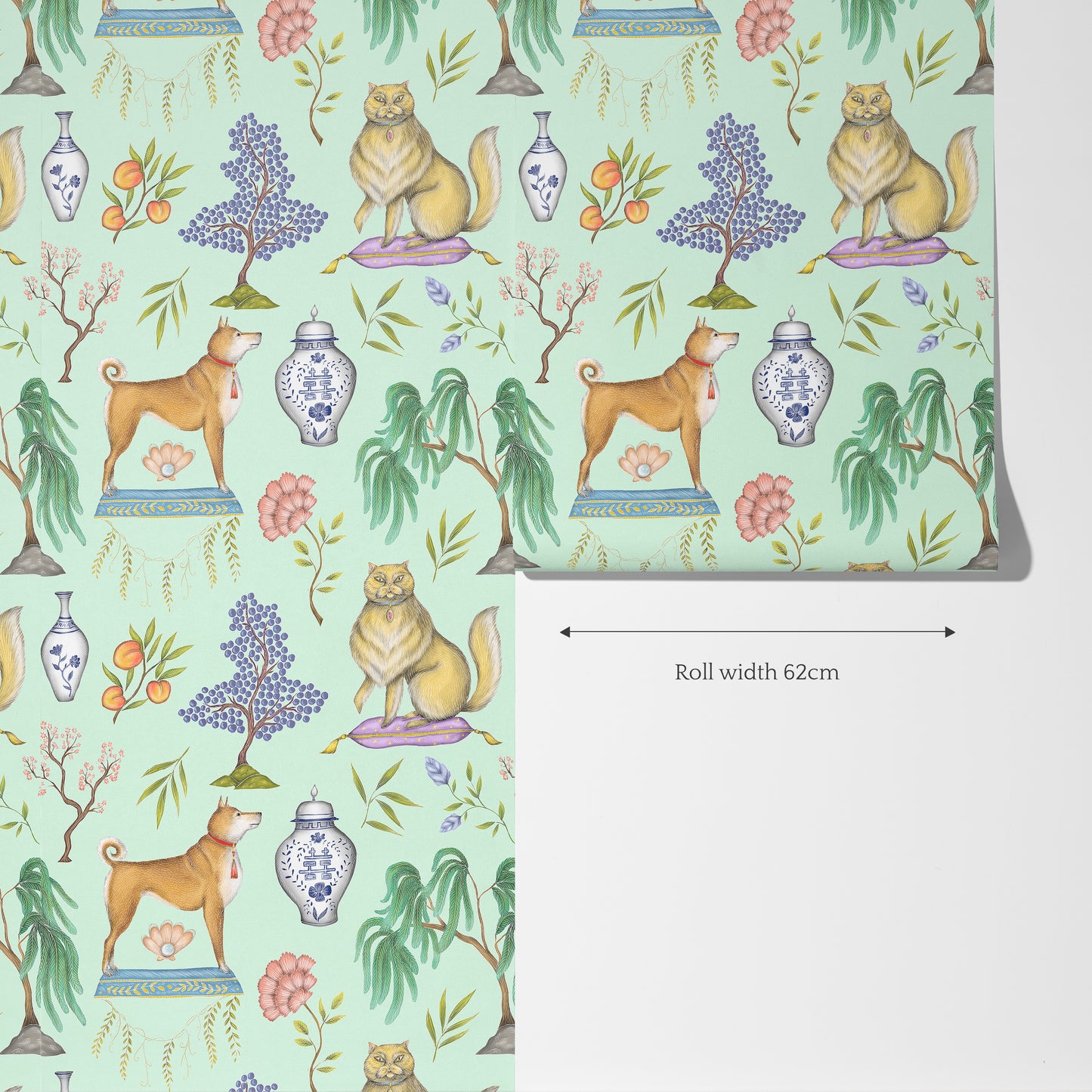 Chinoiserie Menagerie in Willow Green Wallpaper