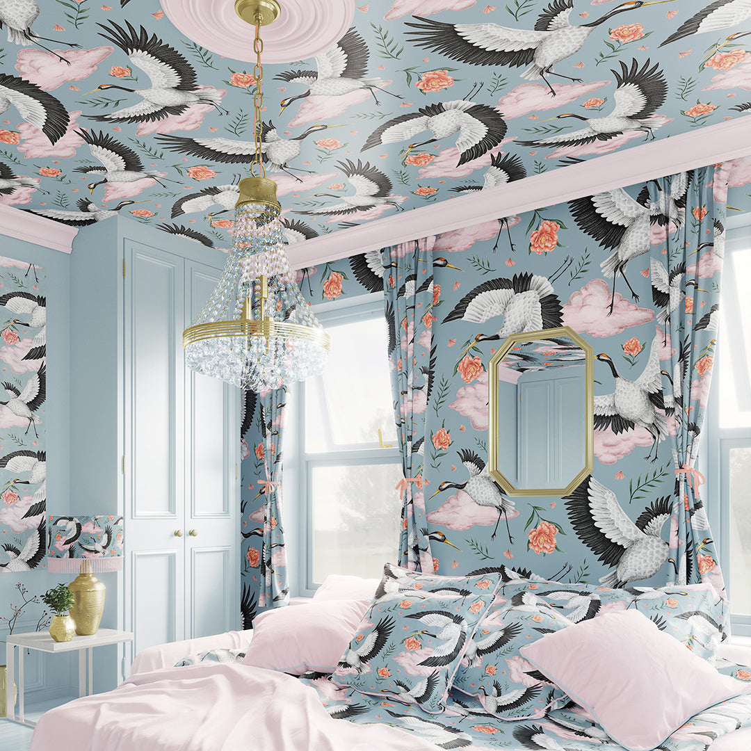 Flight of the Cranes Sky Blue Wallpaper