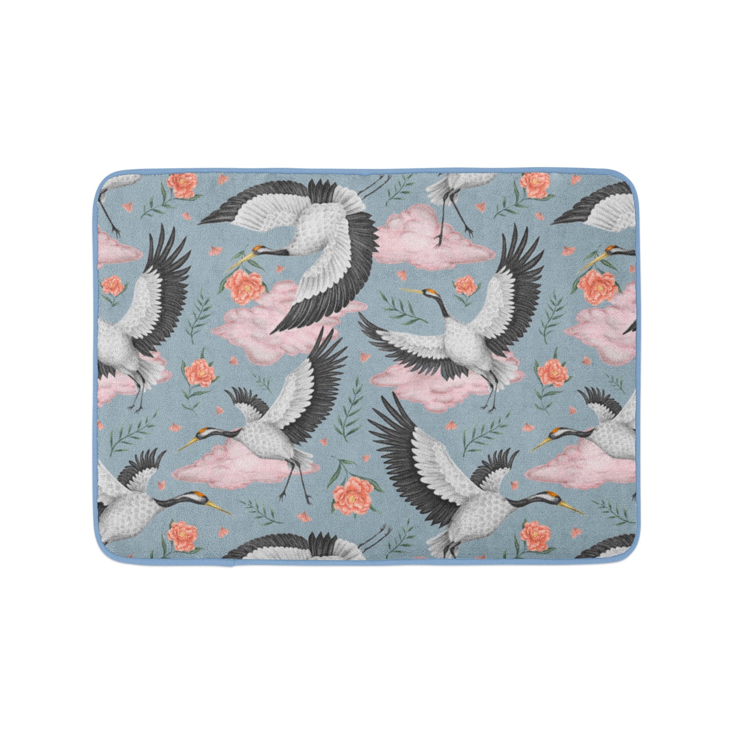 Flight of the Cranes Sky Blue Luxury Handmade Bath Mat
