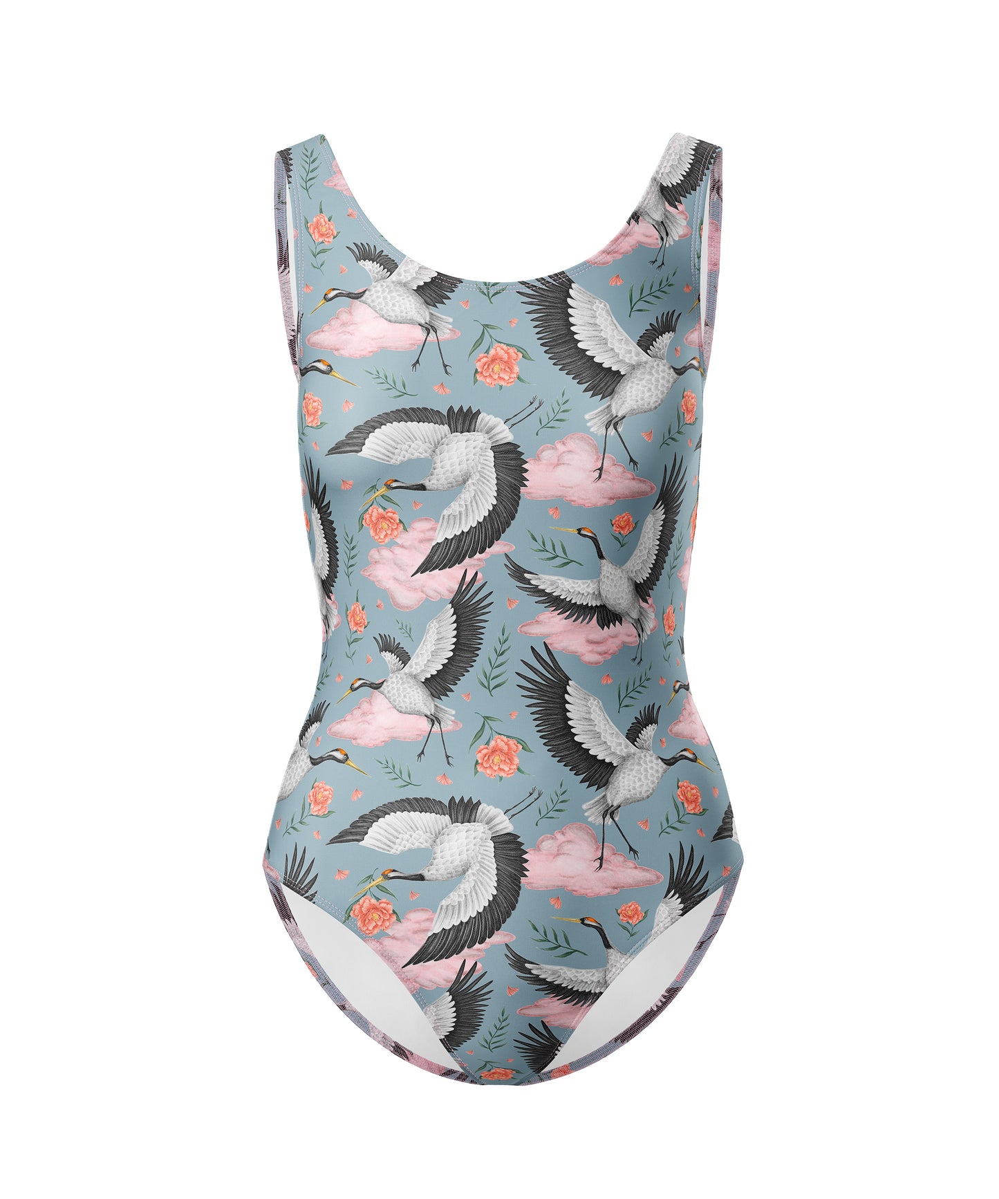 Limited Edition Swimsuits - UV resistant - Handmade in London - Flight of the Cranes Sky Blue