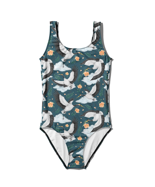 Limited Edition Swimsuits - UV resistant - Handmade in London - Flight of the Cranes Night Blue