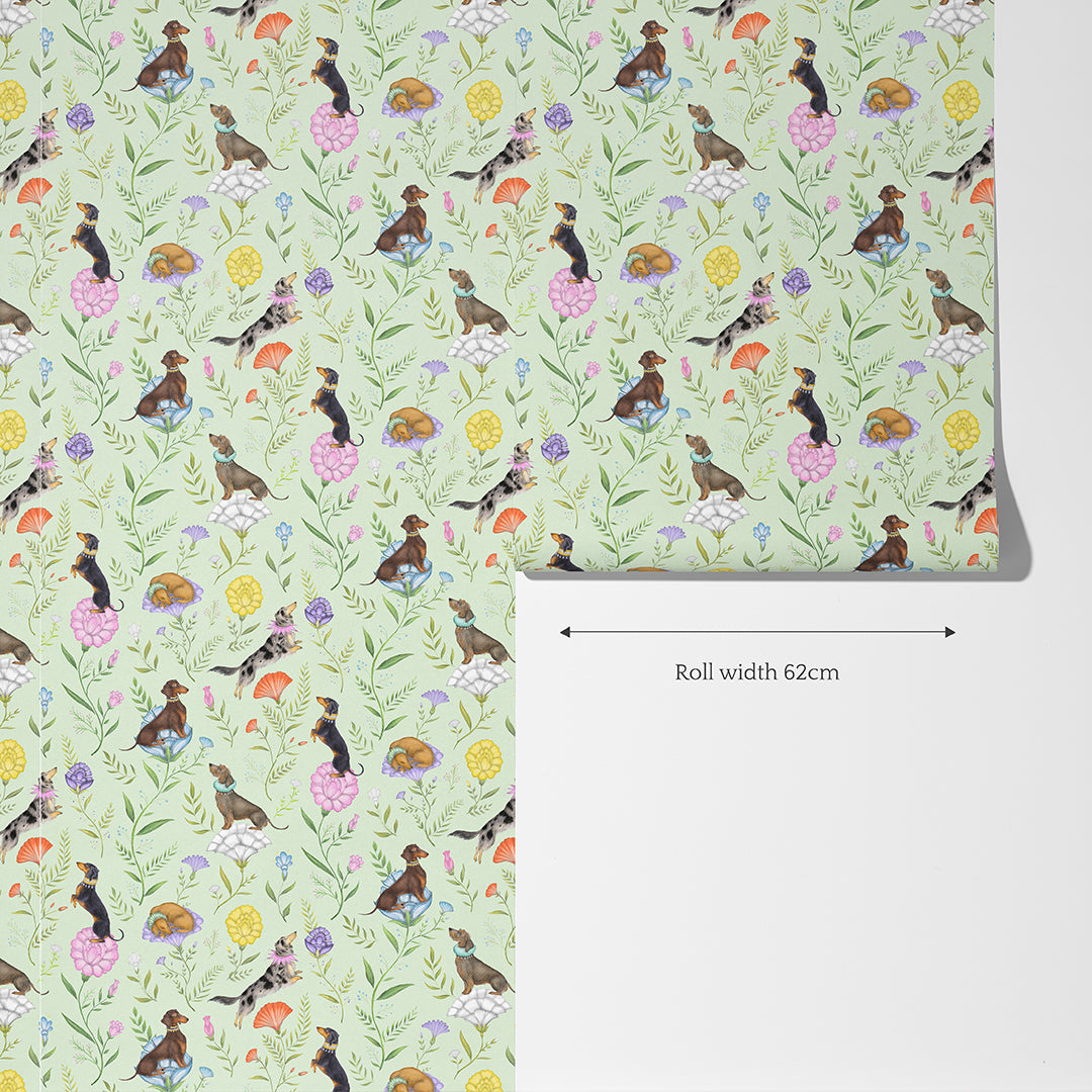 Doxie Day Afternoon Pistachio Green Wallpaper