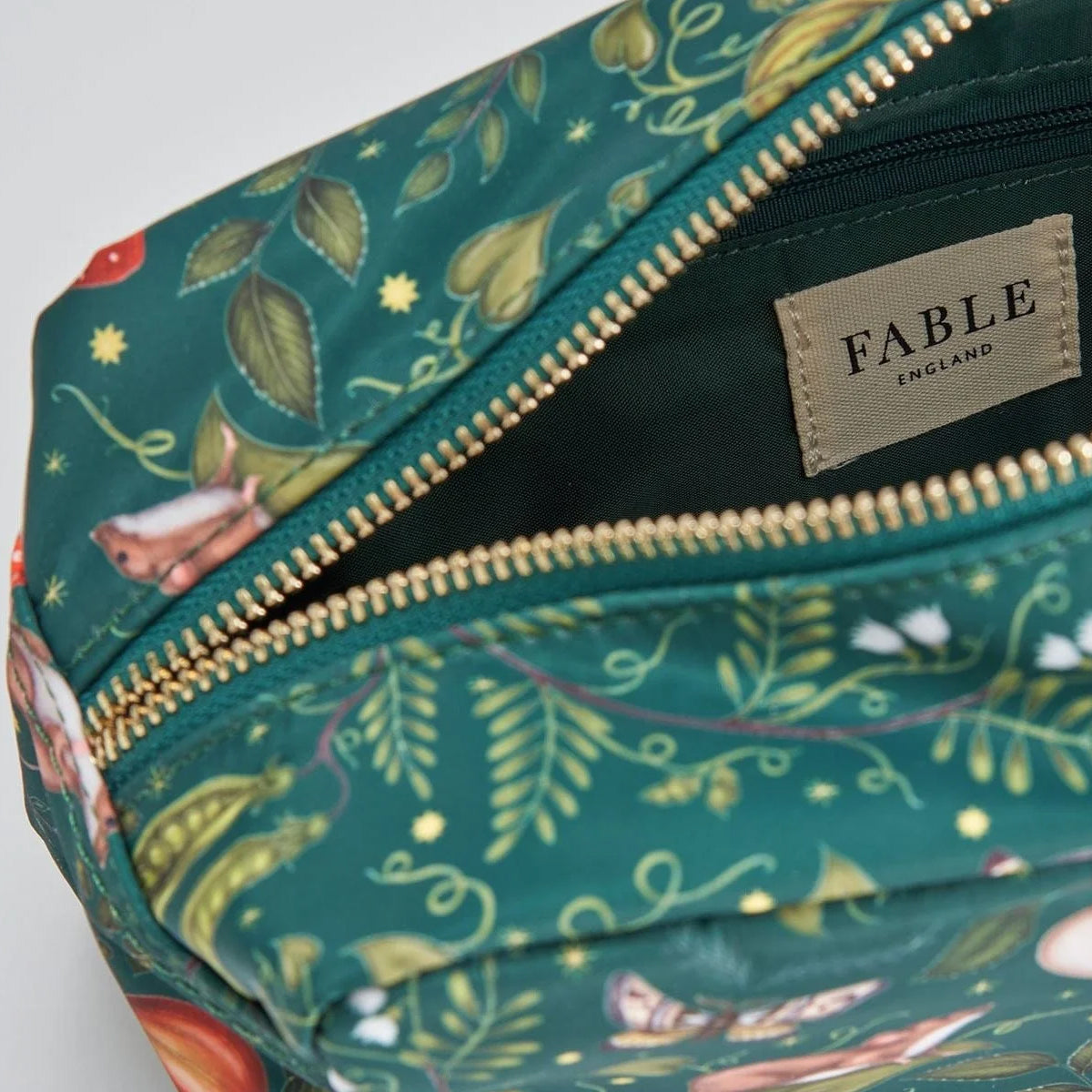 Into the Woods Green Travel Pouch Wash Bag - Fable England X Catherine Rowe Designs