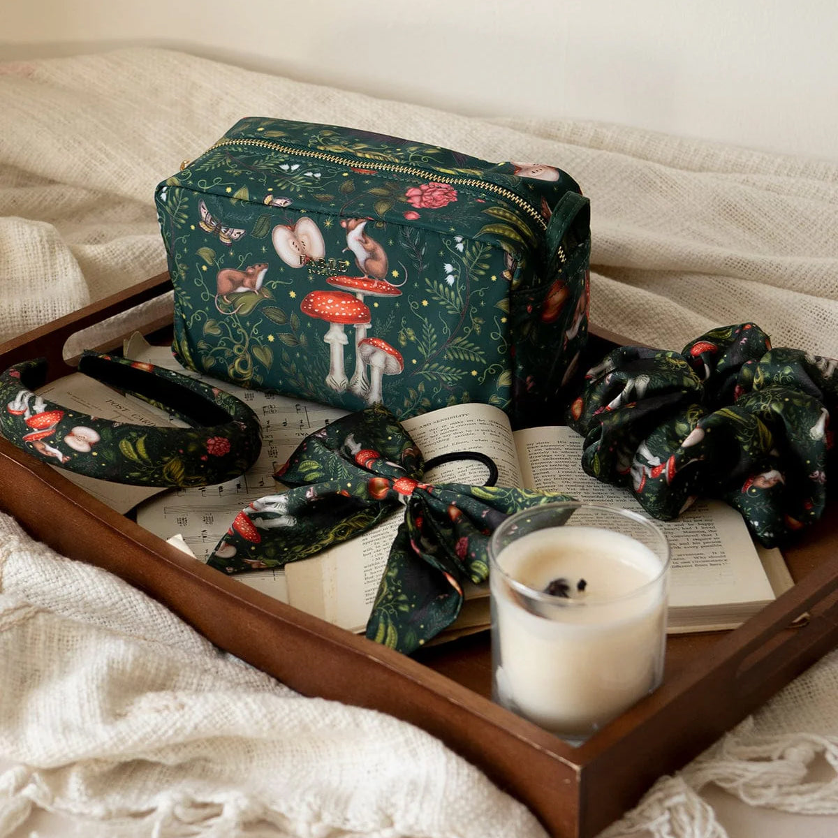 Into the Woods Green Travel Pouch Wash Bag - Fable England X Catherine Rowe Designs