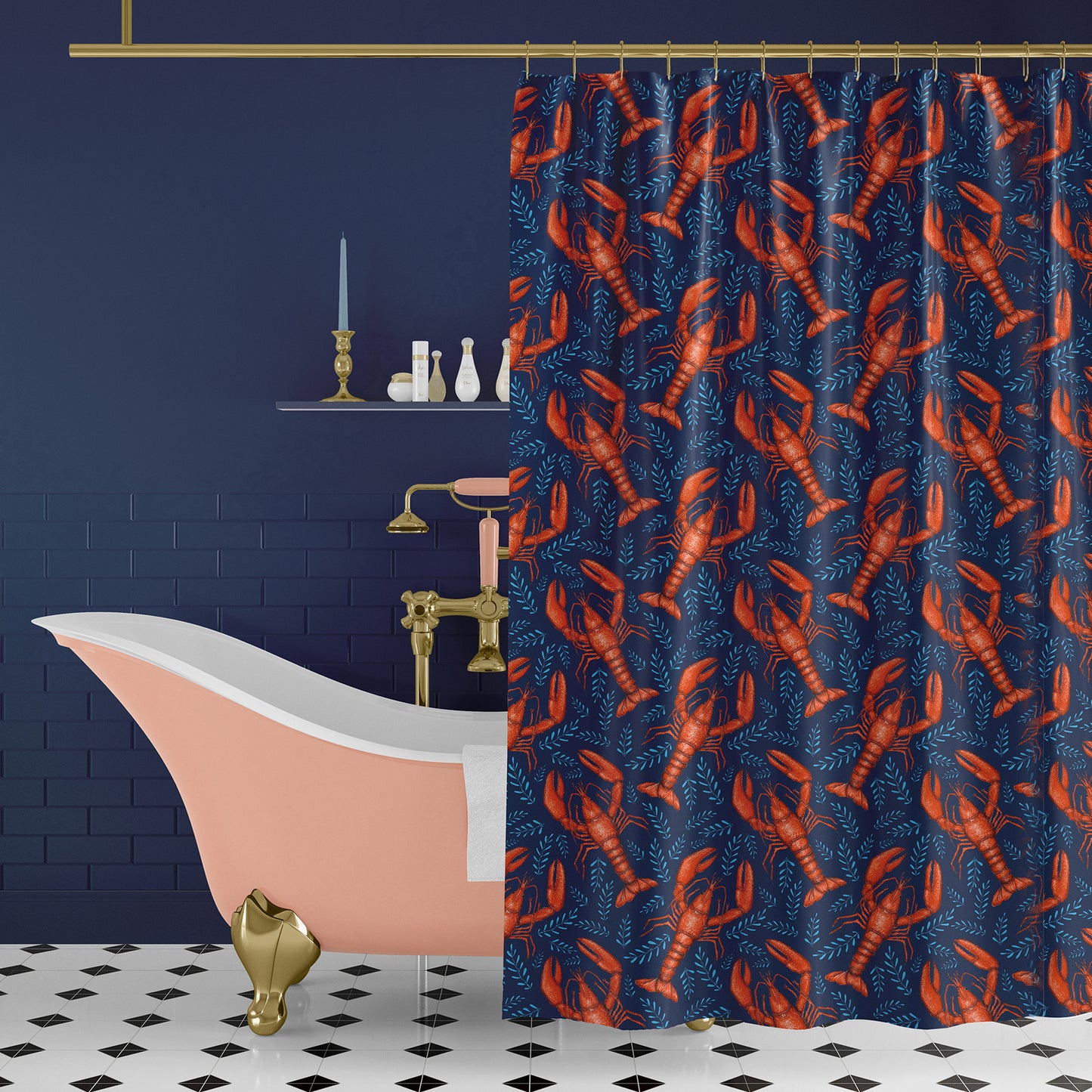 Prize of Padstow Deep Blue Luxury Shower Curtain - 3 Sizes Available