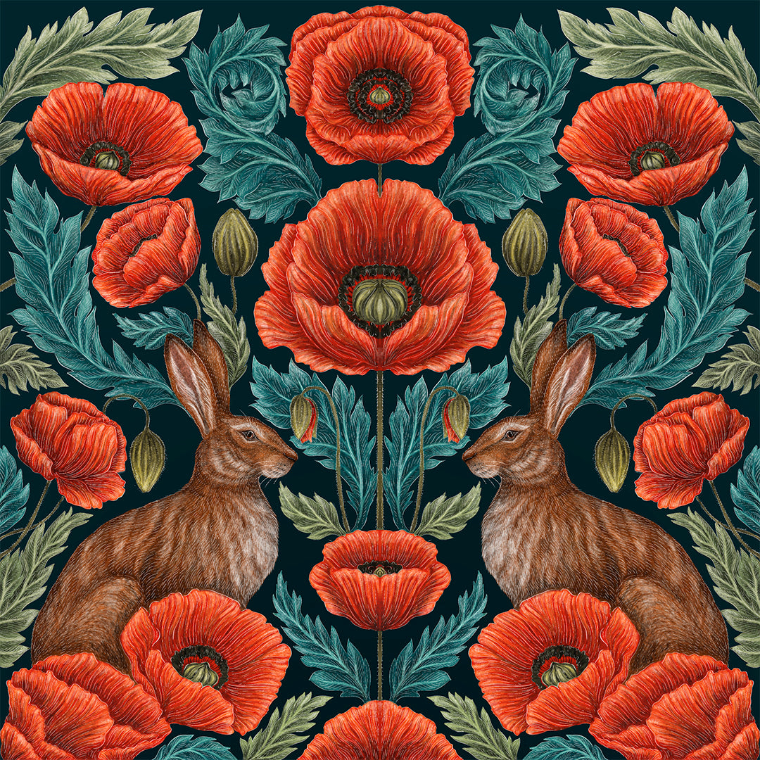 Poppy Field Hares Fine Art Print