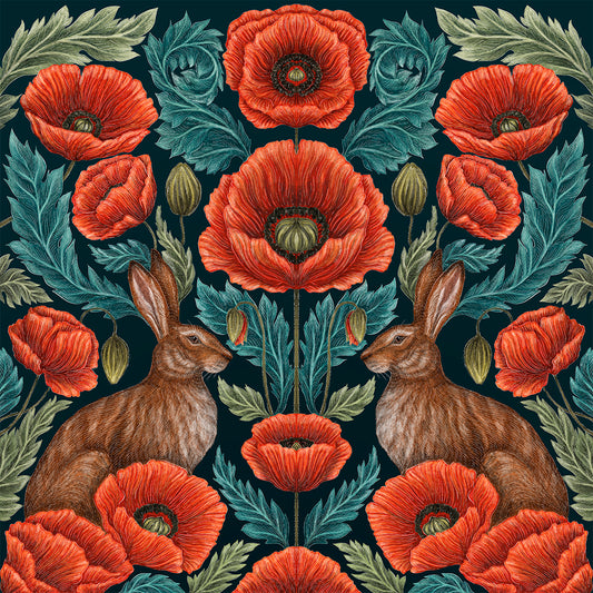 Poppy Field Hares Fine Art Print