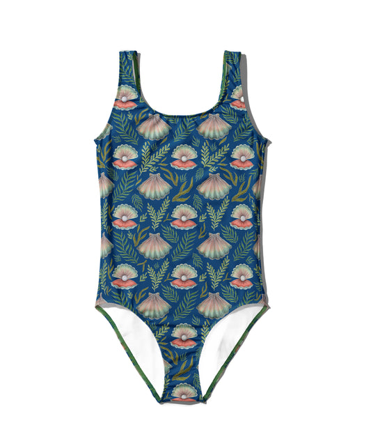 Limited Edition Swimsuits - UV resistant - Handmade in London - Pearl's Dream (The Shell Pattern) Deep Blue