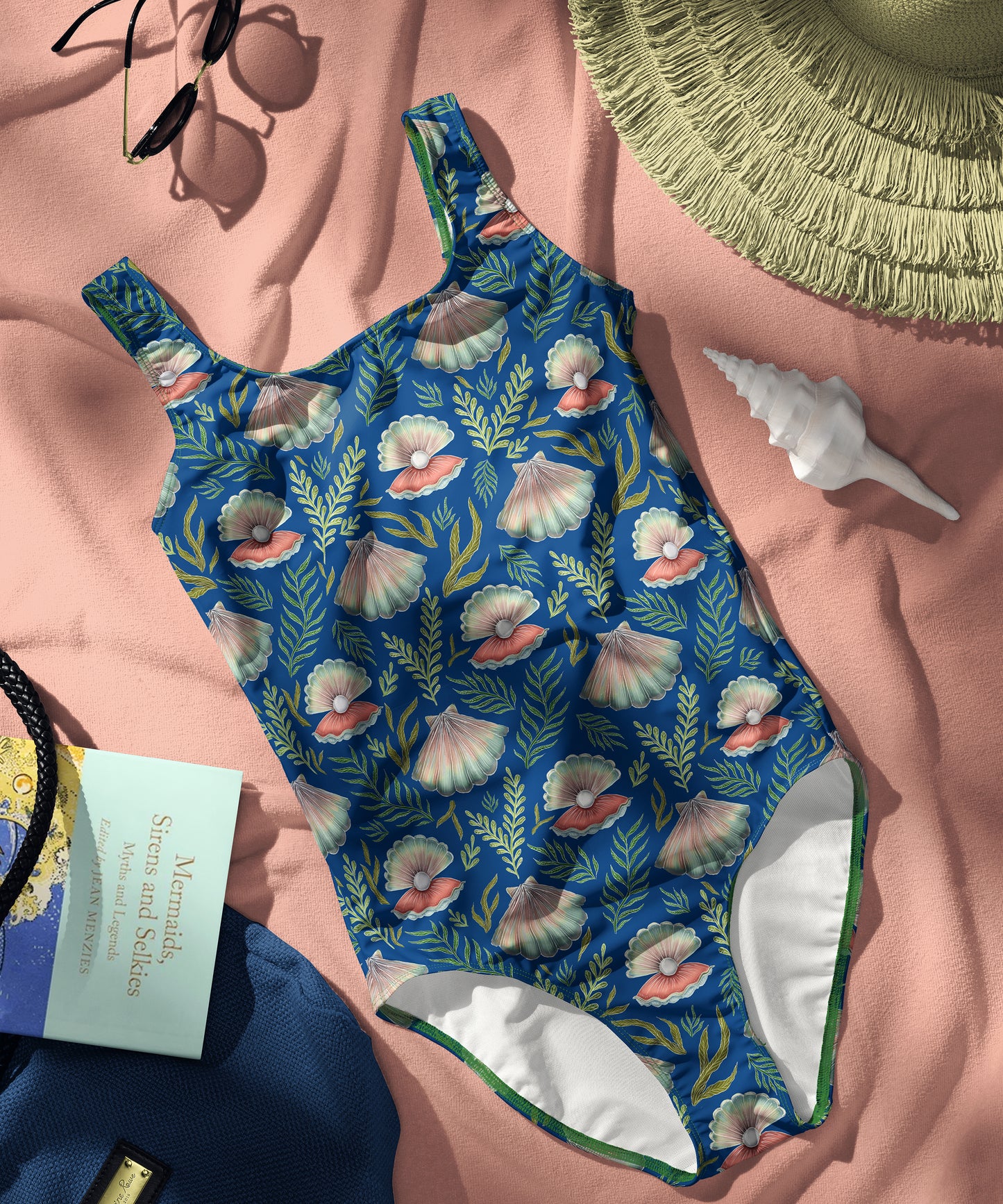 Limited Edition Swimsuits - UV resistant - Handmade in London - Pearl's Dream (The Shell Pattern) Deep Blue