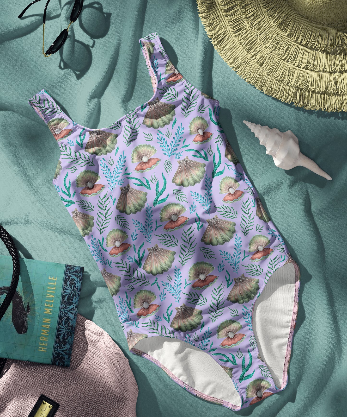 Limited Edition Swimsuits - UV resistant - Handmade in London - Pearl's Dream (The Shell Pattern) Lilac