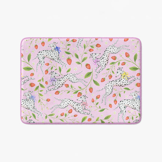 Spots and Strawbs in Sweet Pink Luxury Handmade Bath Mat