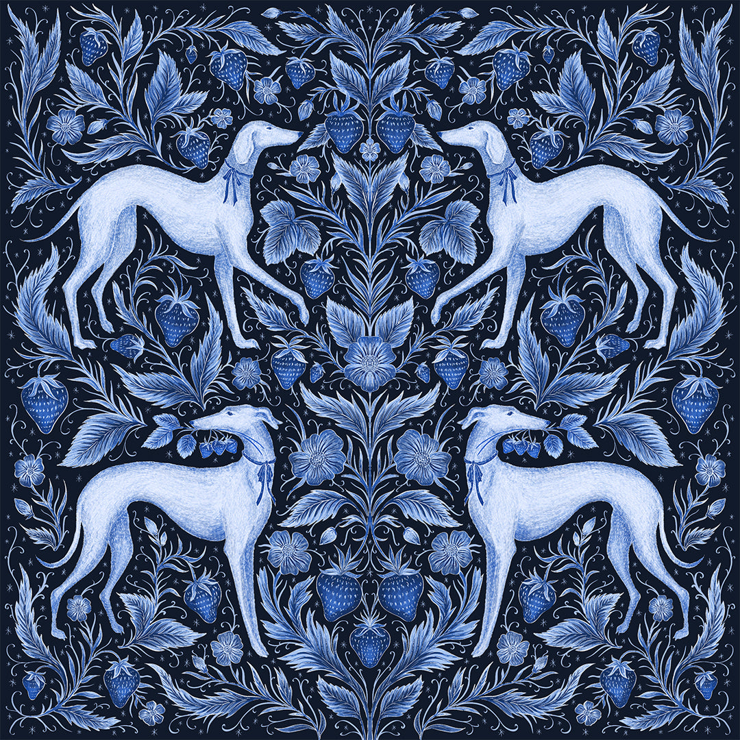 Strawberry Thief Hounds Blue Fine Art Print