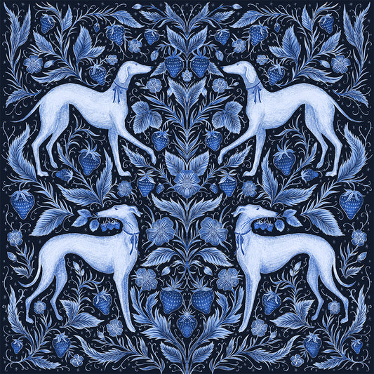 Strawberry Thief Hounds Blue Fine Art Print