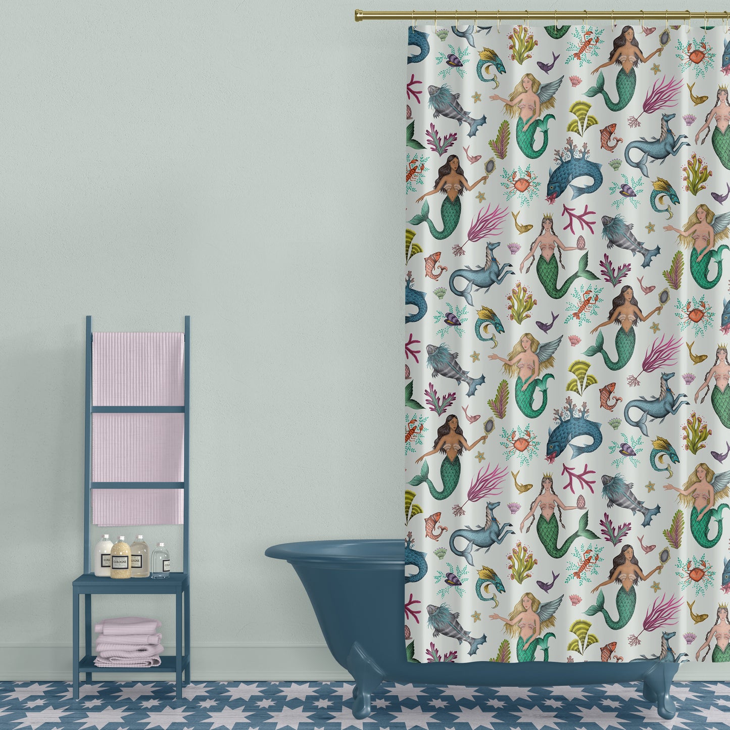 Syreni in Sea Green Luxury Shower Curtain - 3 Sizes Available