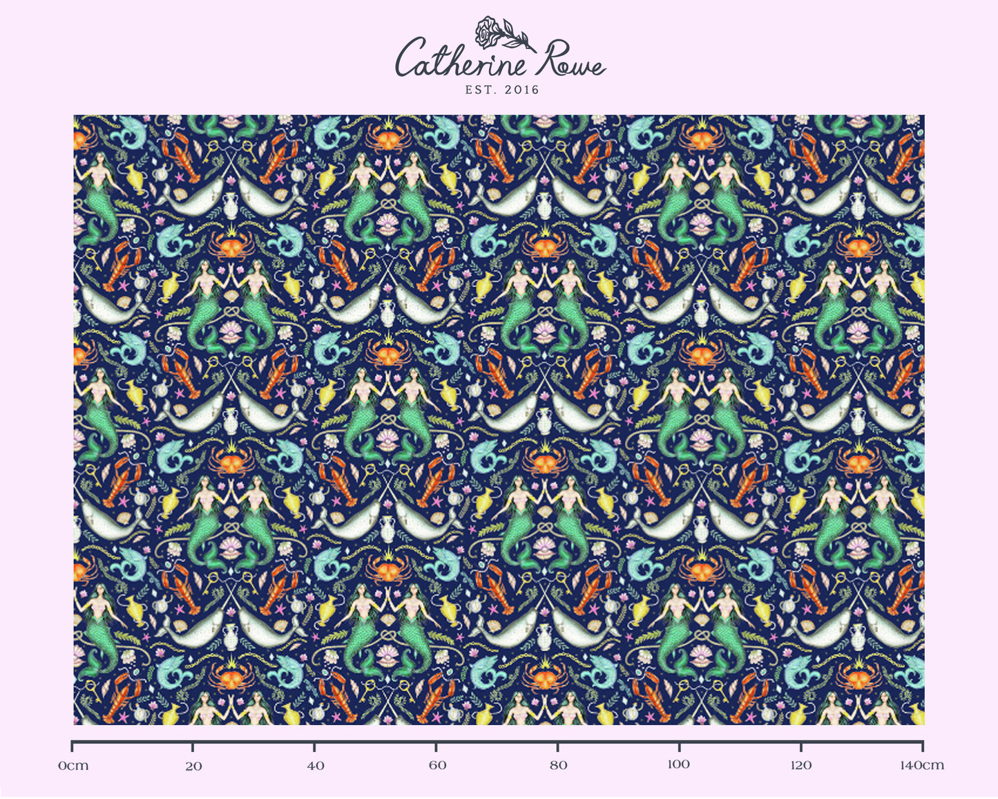 Triton's Treasures in Deep Blue Fabric