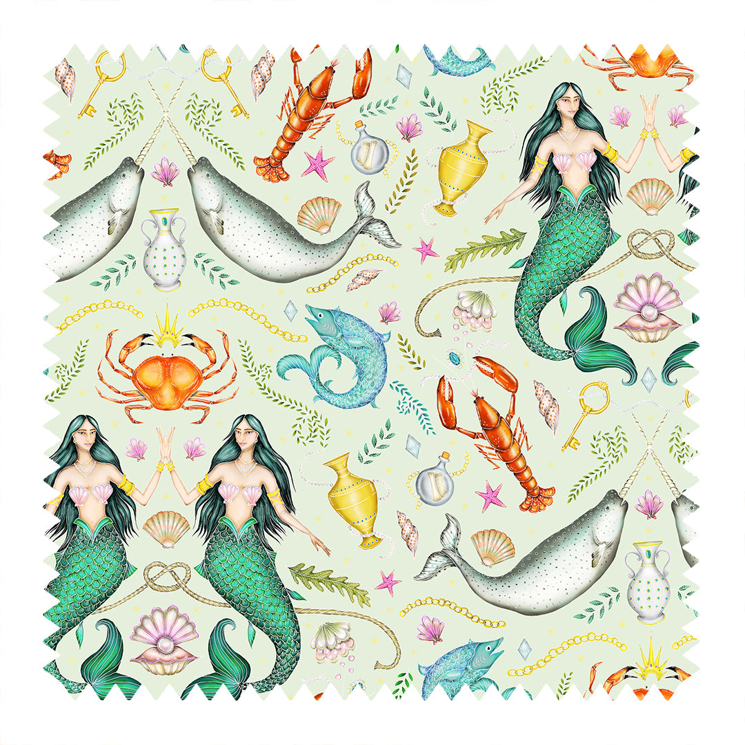 Triton's Treasures in Seafoam Green Fabric