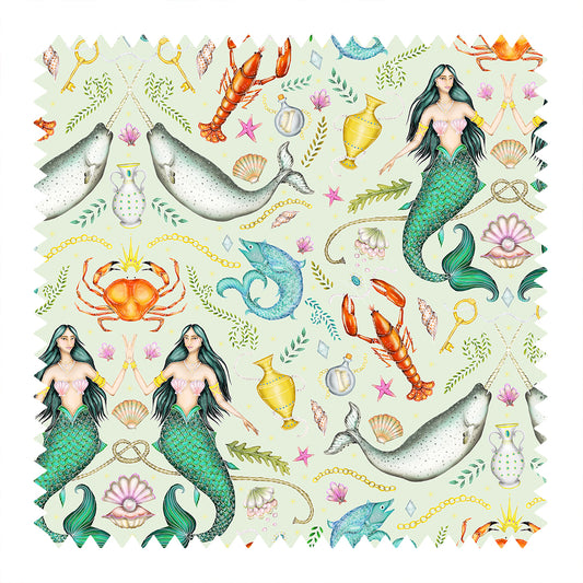 Triton's Treasures in Seafoam Green Fabric
