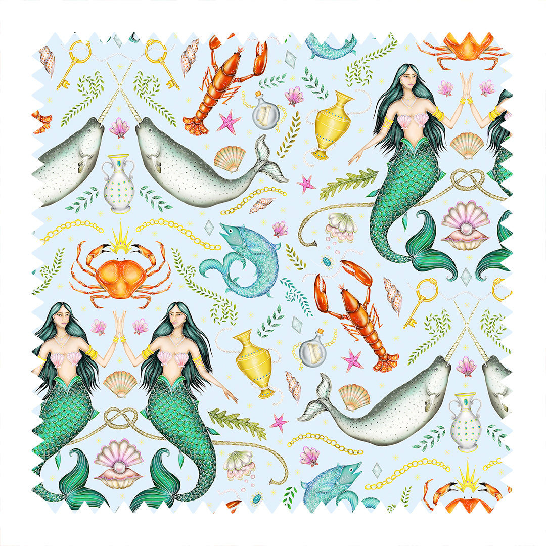 Triton's Treasures in Sea Blue Fabric