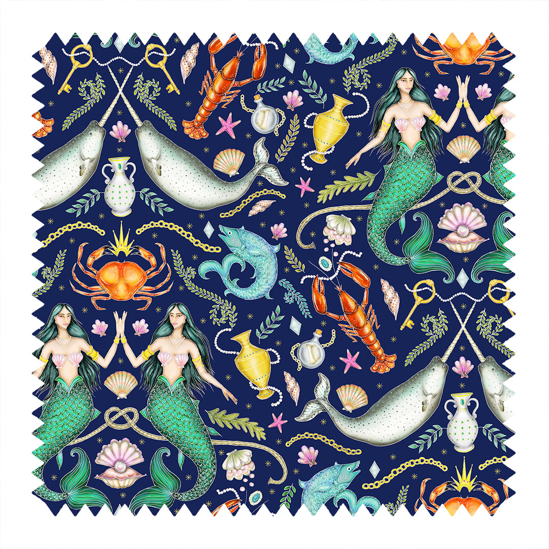 Triton's Treasures in Deep Blue Fabric
