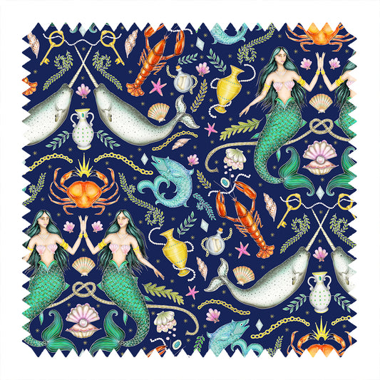Triton's Treasures in Deep Blue Fabric