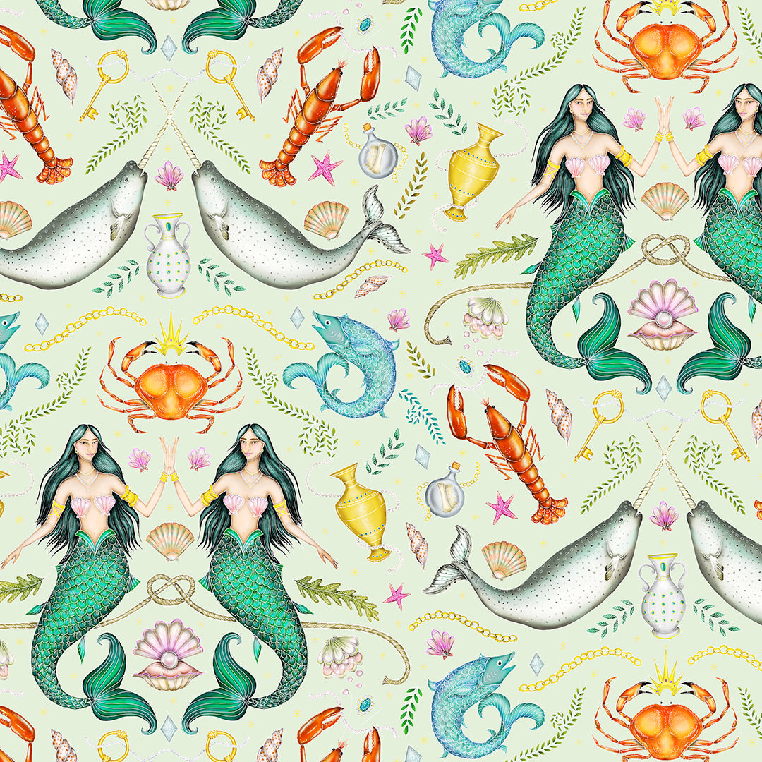 Triton's Treasures Seafoam Green Wallpaper