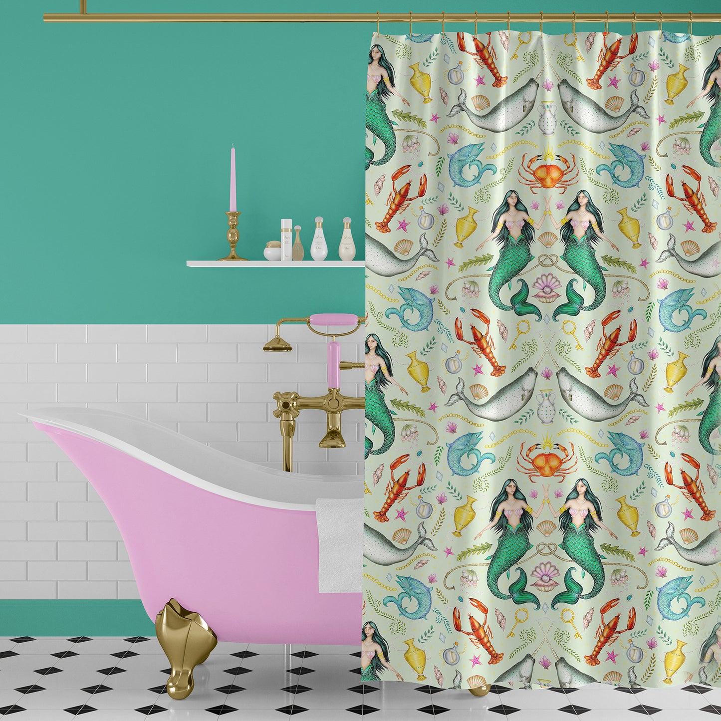 Triton's Treasures Seafoam Green Luxury Shower Curtain - 3 Sizes Available