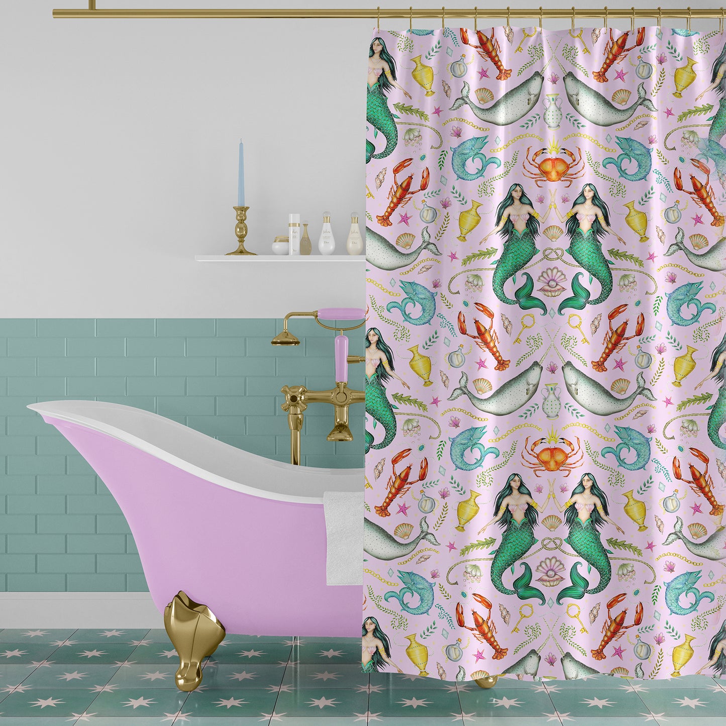 Triton's Treasures Shell Pink Luxury Shower Curtain - 3 Sizes Available