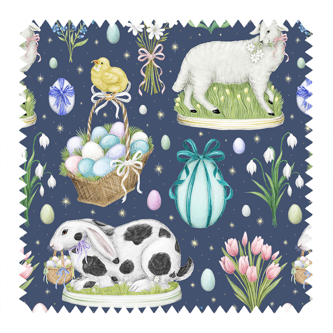 Victoriana Easter in Night Sky Blue Fabric