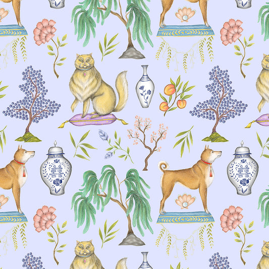 Chinoiserie Menagerie in China Blue Wallpaper