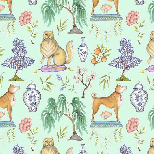 Chinoiserie Menagerie in Willow Green Wallpaper