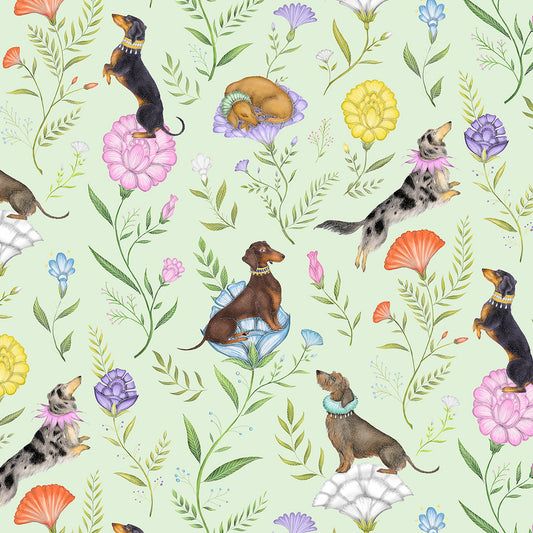 Doxie Day Afternoon Pistachio Green Wallpaper