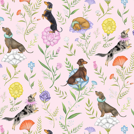 Doxie Day Afternoon Petal Pink Wallpaper