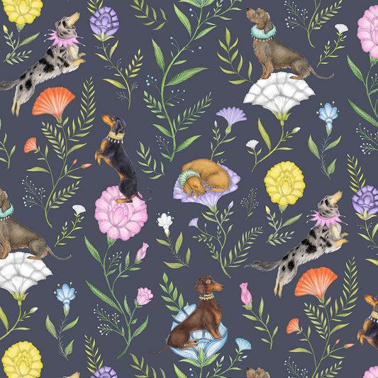 Doxie Day Afternoon Slate Grey Wallpaper