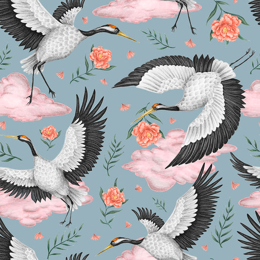 Flight of the Cranes Sky Blue Wallpaper