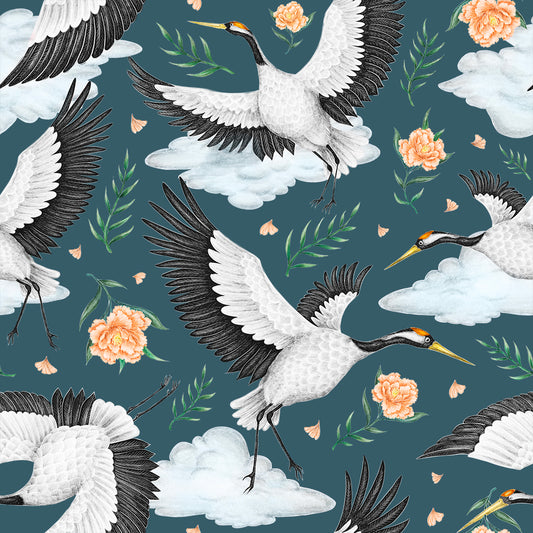 Flight of the Cranes Night Blue Wallpaper