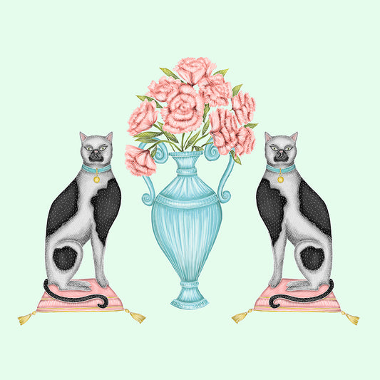 China Cats & Peonies Fine Art Print