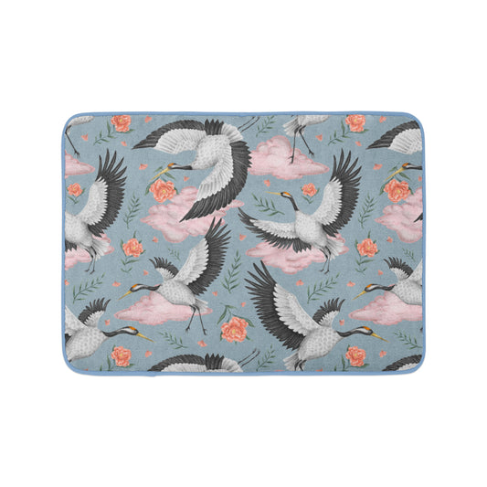 Flight of the Cranes Sky Blue Luxury Handmade Bath Mat