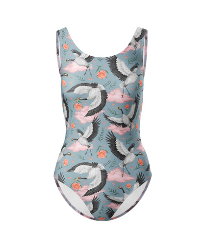 Limited Edition Swimsuits - UV resistant - Handmade in London - Flight of the Cranes Sky Blue