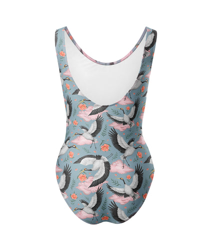 Limited Edition Swimsuits - UV resistant - Handmade in London - Flight of the Cranes Sky Blue