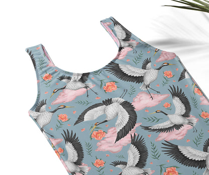 Limited Edition Swimsuits - UV resistant - Handmade in London - Flight of the Cranes Sky Blue