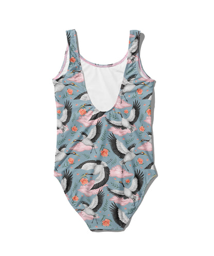 Limited Edition Swimsuits - UV resistant - Handmade in London - Flight of the Cranes Sky Blue
