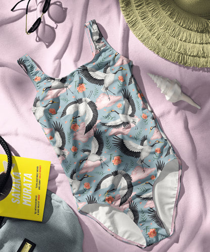 Limited Edition Swimsuits - UV resistant - Handmade in London - Flight of the Cranes Sky Blue