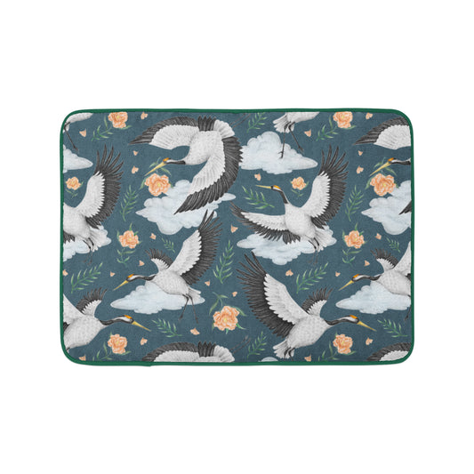 Flight of the Cranes Night Blue Luxury Handmade Bath Mat