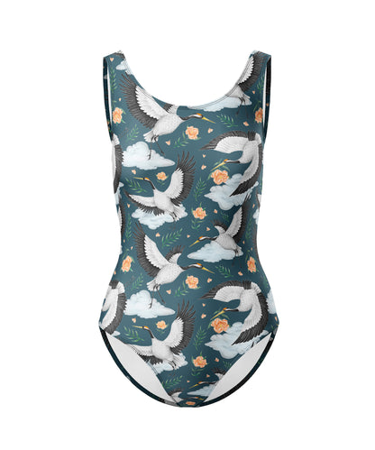 Limited Edition Swimsuits - UV resistant - Handmade in London - Flight of the Cranes Night Blue