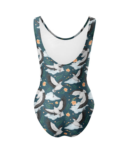 Limited Edition Swimsuits - UV resistant - Handmade in London - Flight of the Cranes Night Blue