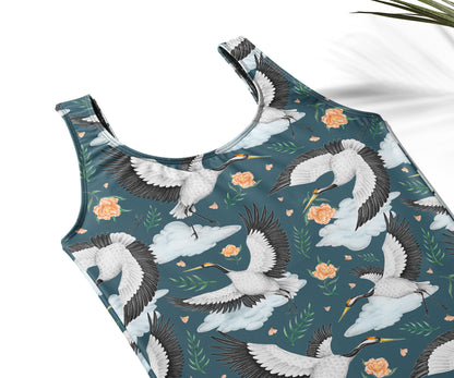 Limited Edition Swimsuits - UV resistant - Handmade in London - Flight of the Cranes Night Blue